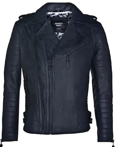 Infinity Leather Mens Leather Biker Quilted Brando Motorcycle Jacket In Black
