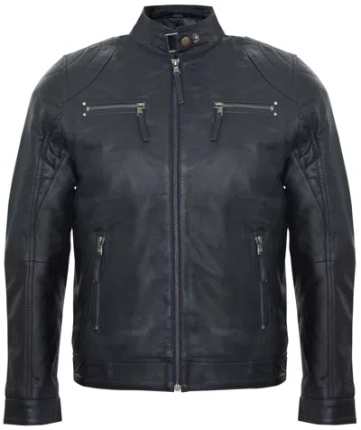 Infinity Leather Mens Leather Biker Vintage Zipped Racing Jacket In Blue