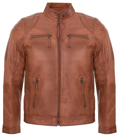 Infinity Leather Mens Leather Biker Vintage Zipped Racing Jacket In Multi