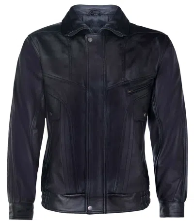 Infinity Leather Mens Leather Bluson Tailored Bomber Jacket In Black
