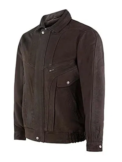 Infinity Leather Mens Leather Bluson Tailored Bomber Jacket In Brown