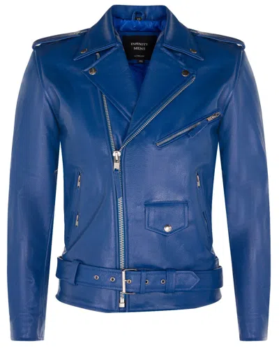 Infinity Leather Mens Leather Brando Biker Rock Motorcycle Hide Jacket In Blue