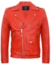 Infinity Leather Mens Leather Brando Biker Rock Motorcycle Hide Jacket In Red