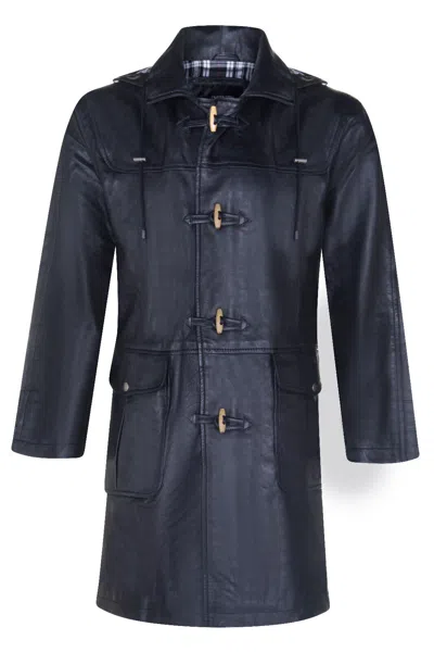 Infinity Leather Mens Leather Duffle Classic Coat-aylesbury In Blue
