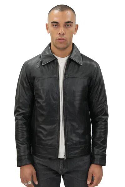 Infinity Leather Mens Leather Harrington Jacket-shanghai In Black