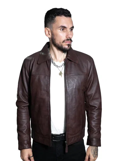 Infinity Leather Mens Leather Harrington Jacket-shanghai In Brown