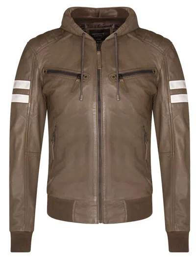 Infinity Leather Mens Leather Hooded Retro Bomber Jacket - Skopje In Brown