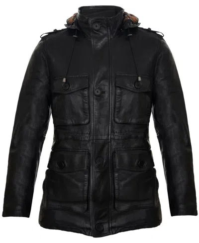 Infinity Leather Mens Leather Hooded Trench Coat-medellin In Black