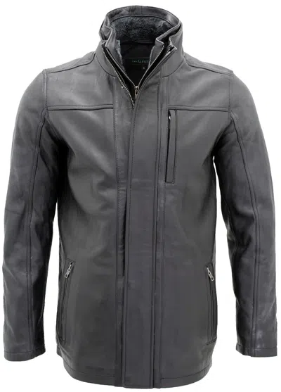 Infinity Leather Mens Leather Mid Length Coat-hanoi In Black
