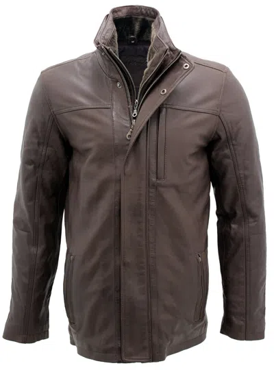 Infinity Leather Mens Leather Mid Length Coat-hanoi In Brown