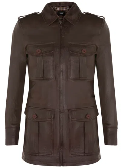 Infinity Leather Mens Leather Parka Safari Coat-mesa Verde In Brown