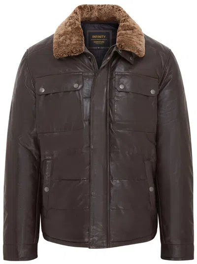 Infinity Leather Mens Leather Puffer Quilted Jacket - Farsund In Brown