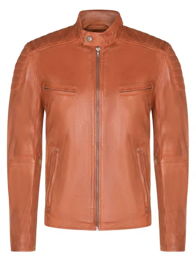 Infinity Leather Mens Leather Quilted Biker Jacket - Berlin In Orange