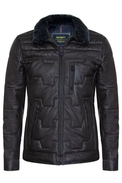 Infinity Leather Mens Leather Quilted Puffer Biker Jacket - Thornton In Black