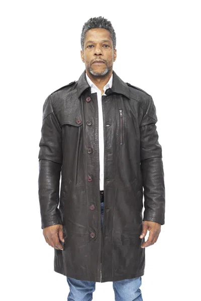 Infinity Leather Mens Leather Trench Coat-hamburg In Brown