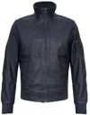 Infinity Leather Mens Leather Varsity Bomber Jacket-adana In Blue