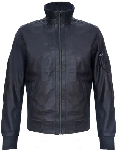 Infinity Leather Mens Leather Varsity Bomber Jacket-adana In Blue