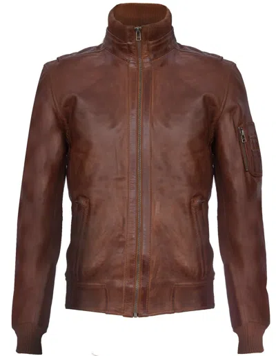 Infinity Leather Mens Leather Varsity Bomber Jacket-adana In Brown