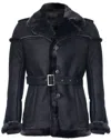 Infinity Leather Mens Merino Sheepskin Suede Jacket With Tie Belt-granada In Black