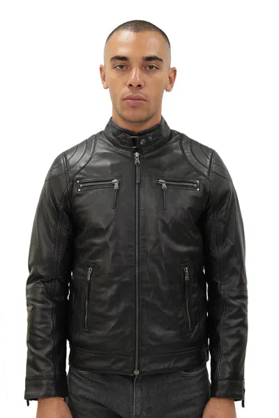 Infinity Leather Mens Moto Leather Biker Jacket-taiwan In Black