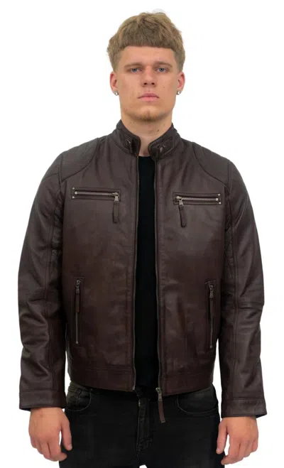 Infinity Leather Mens Moto Leather Biker Jacket-taiwan In Brown
