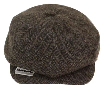 Infinity Leather Mens Peaky Blinders Tweed Hat With Razor Blade In Brown