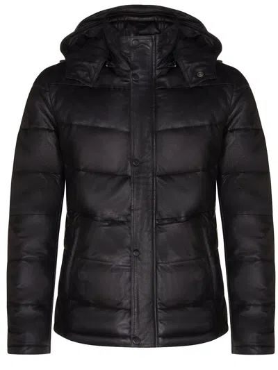 Infinity Leather Mens Puffer Leather Bomber Jacket-alicante In Black