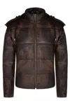 Infinity Leather Mens Puffer Leather Bomber Jacket-augsburg In Brown