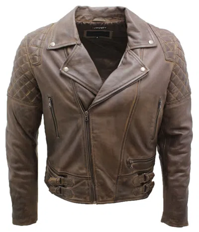 Infinity Leather Mens Quilted Leather Biker Jacket-bordeaux In Brown