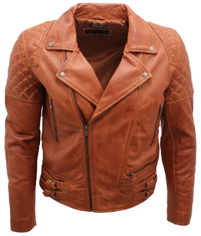 Infinity Leather Mens Quilted Leather Biker Jacket-bordeaux In Brown
