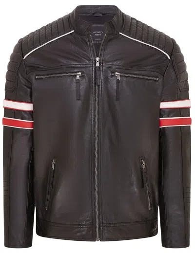 Infinity Leather Mens Quilted Leather Biker Racing Jacket- Brevik In Black
