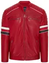 Infinity Leather Mens Quilted Leather Biker Racing Jacket- Brevik In Red