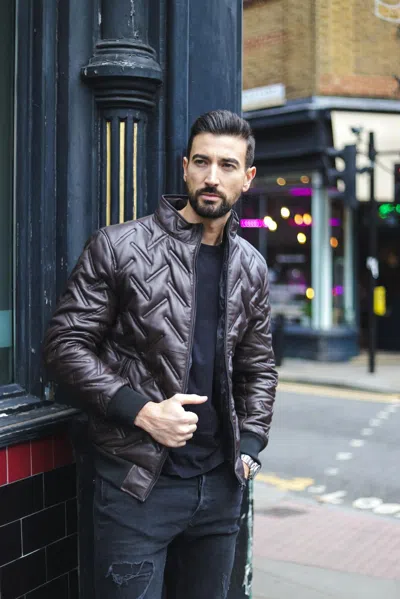 Infinity Leather Mens Quilted Leather Bomber Jacket - Taunton In Brown