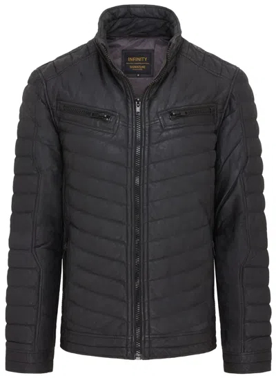 Infinity Leather Mens Quilted Puffer Leather Bomber Jacket - Torpoint In Black