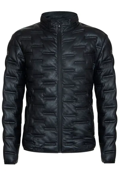 Infinity Leather Mens Quilted Puffer Leather Bomber Jacket - Torpoint In Black
