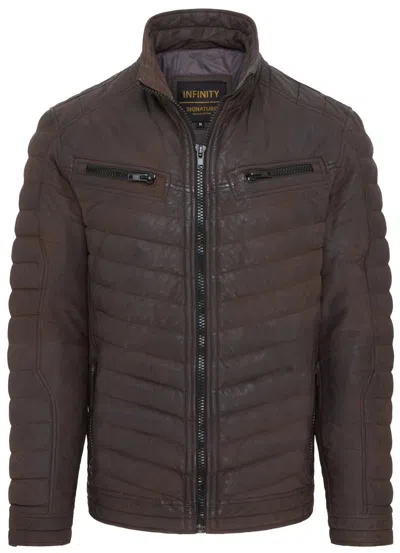 Infinity Leather Mens Quilted Puffer Leather Bomber Jacket - Torpoint In Brown