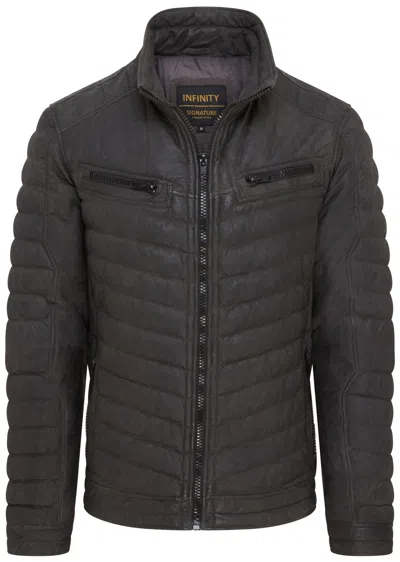 Infinity Leather Mens Quilted Puffer Leather Bomber Jacket - Torpoint In Green