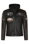 Infinity Leather Mens Racing Hooded Leather Biker Jacket-detroit In Black