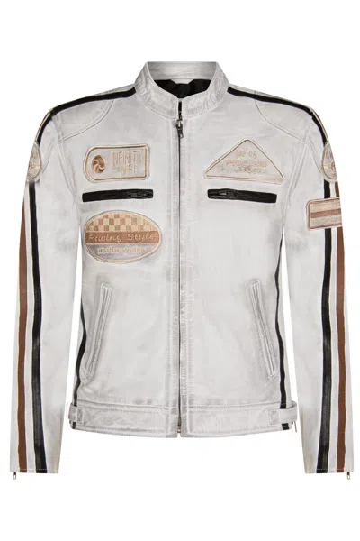 Infinity Leather Mens Racing Leather Biker Jacket-portland In White