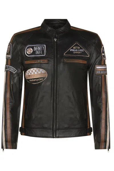 Infinity Leather Mens Racing Moto Badges Biker Leather Jacket In Multi