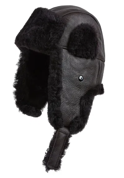 Infinity Leather Mens Raf Aviator Sheepskin B-55 Trapper Hat Winter Warm Leather Navigator Hat In Brown