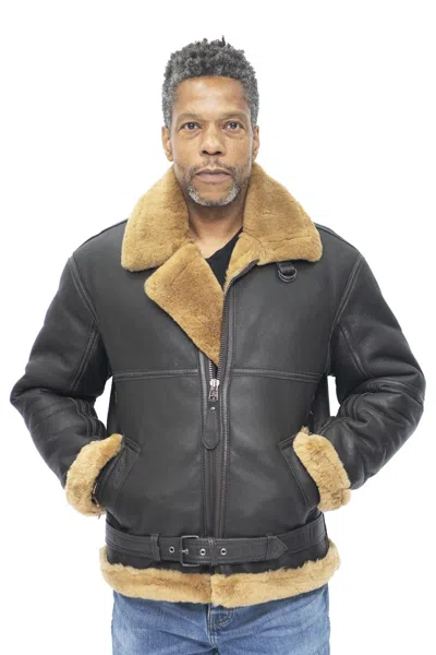 Infinity Leather Mens Raf Sheepskin Leather Aviator Jacket-colchester In Black