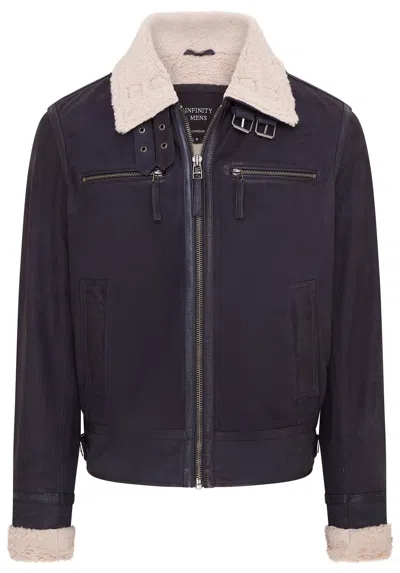 Infinity Leather Mens Real Sheep Suede Bomber Aviator Jacket - Sandnes In Blue