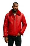 Infinity Leather Mens Red B3 Bomber Raf Aviator Sheepskin Jacket -worcester In Red