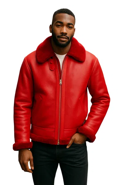 Infinity Leather Mens Red B3 Bomber Raf Aviator Sheepskin Jacket -worcester