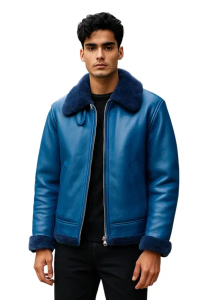 Infinity Leather Mens Red B3 Bomber Raf Aviator Sheepskin Jacket -worcester In Blue