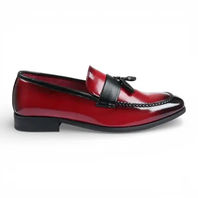 Infinity Leather Mens Red Tassel High-gloss Patent Faux Leather Formal Loafers Shoes