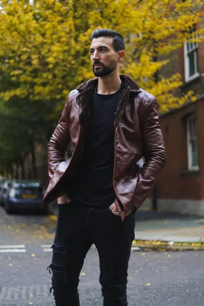 Infinity Leather Mens Reefer Leather Jacket - Tadcaster In Brown