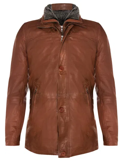 Infinity Leather Mens Removable Collar Mid Length Warm Jacket In Multi