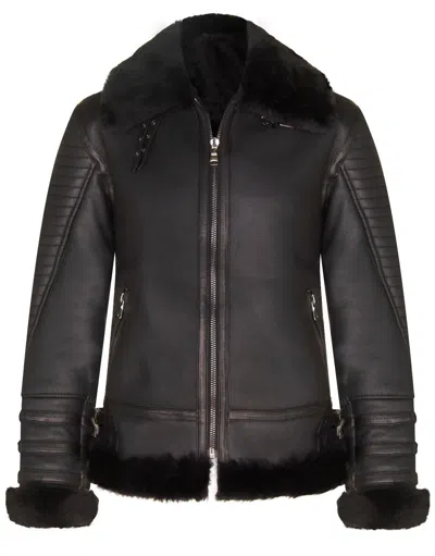Infinity Leather Mens Retro Biker Sheepskin Jacket-avignon In Black
